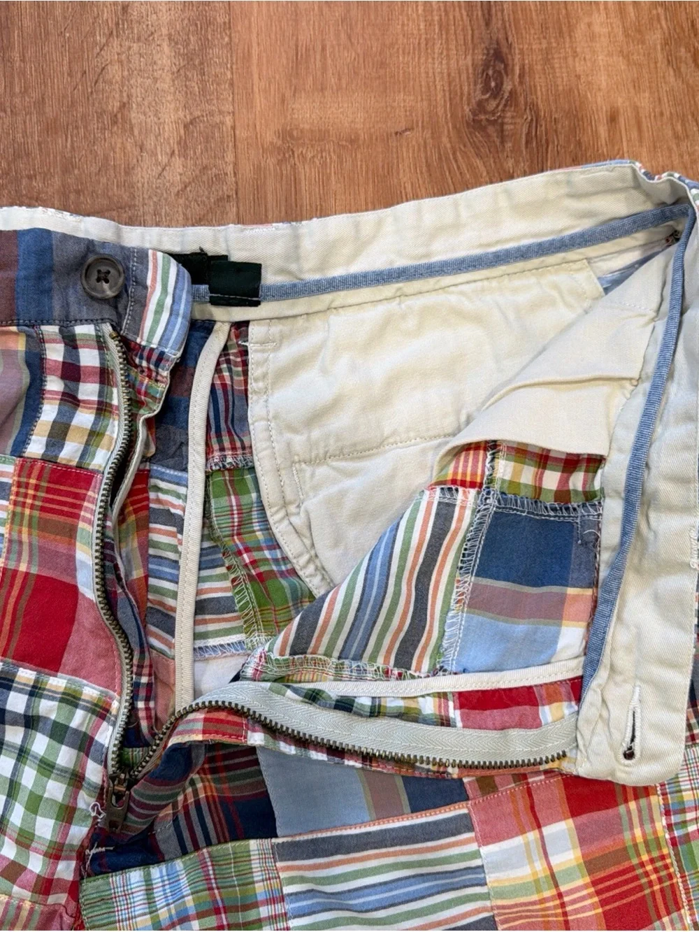 J. Crew Mens 36 Patchwork Indian Madras Plaid Shorts 8” Chino Casual Preppy
